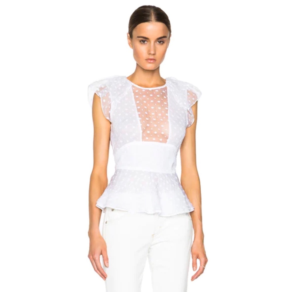 Isabel Marant White Vermer Silk Embroidered Organza Top Size FR 36